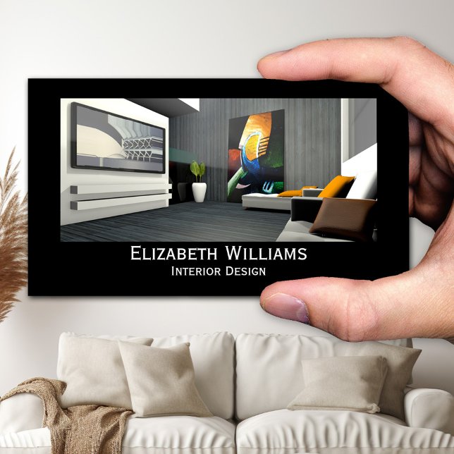 Carte De Visite Design d'intérieur photo personnalisé noir et blan (Business card featuring your own photo on a simple background - black and white - minimalist)