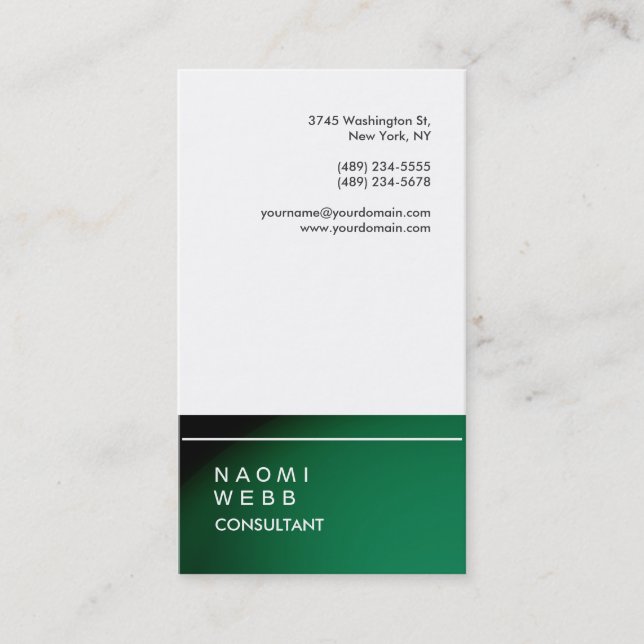 Carte De Visite Design élégant blanc vert tendance Consultant Crea (Devant)