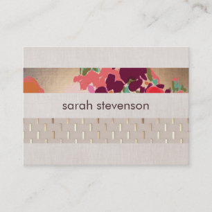Carte De Visite Design élégant Floral Chic Gold & Linen Striped