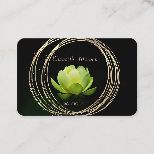 Carte De Visite Design élégant moderne Cercles Or Vert Lotus (Devant)