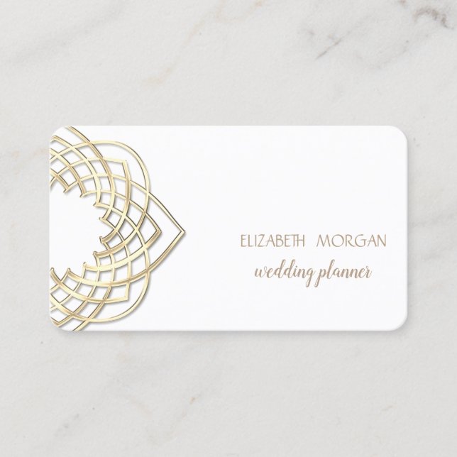 Carte De Visite Design élégant moderne, Or, Blanc (Devant)