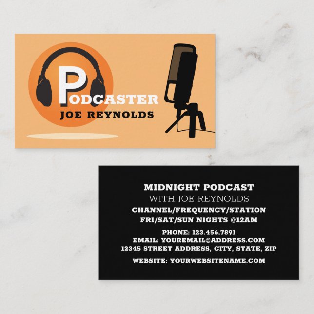 Carte De Visite Design élégant, Podcaster, Podcast (Devant / Derrière)