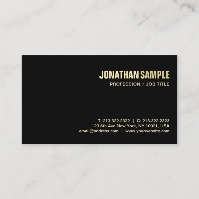 Carte De Visite Design élégant tendance Plain Black Gold Luxury Si (Devant)