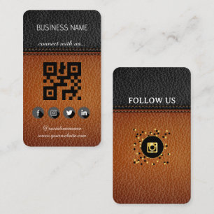 Carte De Visite Design en cuir Brown-noir-médias sociaux Code QR