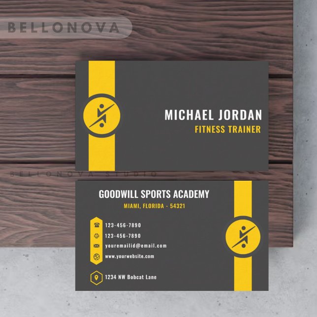 Carte De Visite Design Et Art Jaune Noir Gris Foncé Personnalisé (Custom Dark Grey Black Yellow Art And Design Business Card)