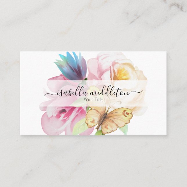 Carte De Visite Design floral aquarelle (Devant)