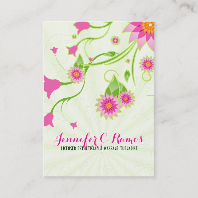 Carte De Visite Design floral élégant rose et vert (Devant)