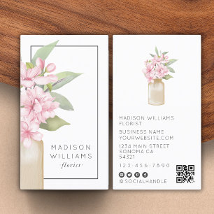 Carte De Visite Design floral moderne élégant Florist Code QR