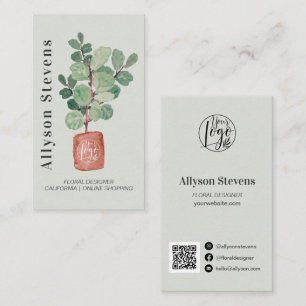 Carte De Visite Design floral moderne plante fig logo qr code