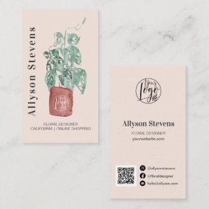 Carte De Visite Design floral moderne plante rose logo qr code