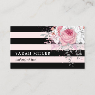Carte De Visite Design floral noir rayures blanches maquillage & c