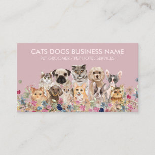 Carte De Visite Design floral rose avec Chiens de chats