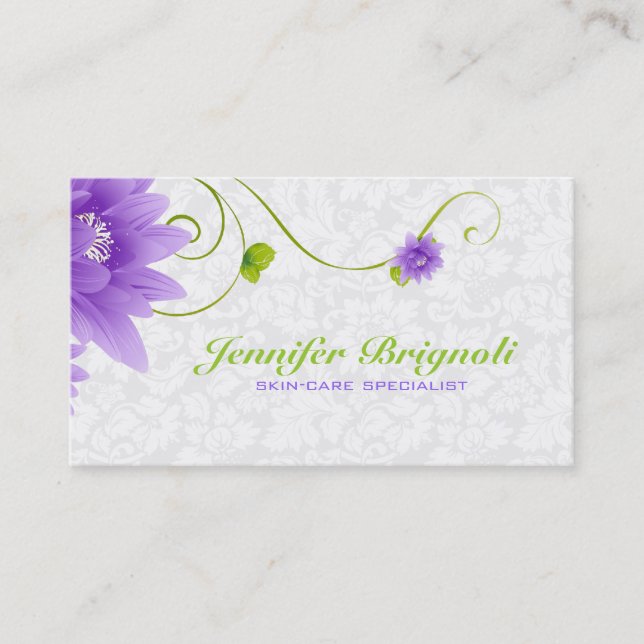 Carte De Visite Design Floral Violet Blanc Et Vert (Devant)