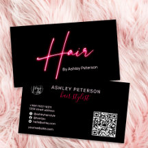 Design glam rose néon cheveux script logo qr code