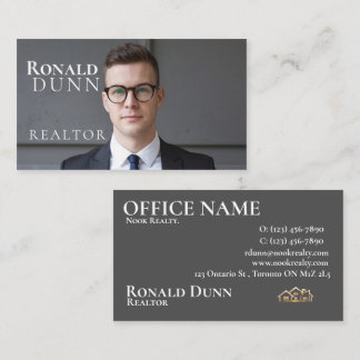 Carte De Visite Design immobilier élégant gris avec photo