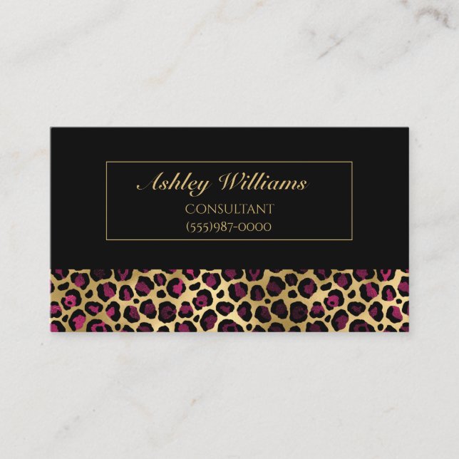Carte De Visite Design Leopard Luxury Gold & Burgundy (Devant)