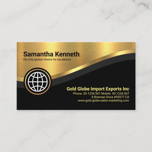 Carte De Visite Design Luxueux Gold Curve Wave CEO (Devant)