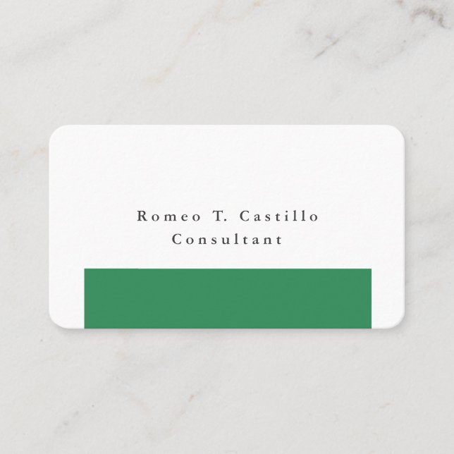 Carte De Visite Design minimaliste blanc vert de mer élégant (Devant)