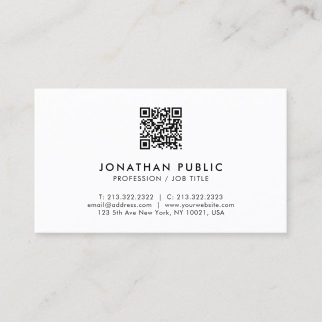 Carte De Visite Design minimaliste moderne élégant code QR profess (Devant)