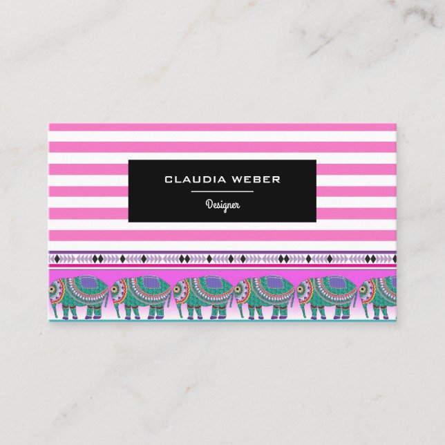 Carte De Visite Design moderne à rayures blanches roses modernes (Devant)