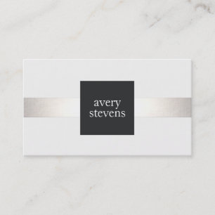 Carte De Visite Design moderne Argent rayé noir et blanc