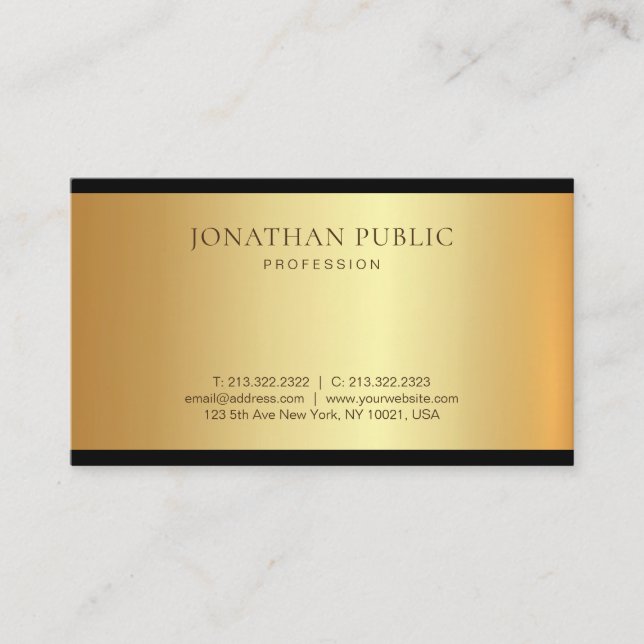 Carte De Visite Design moderne Black Gold Glamor Professionnel (Devant)
