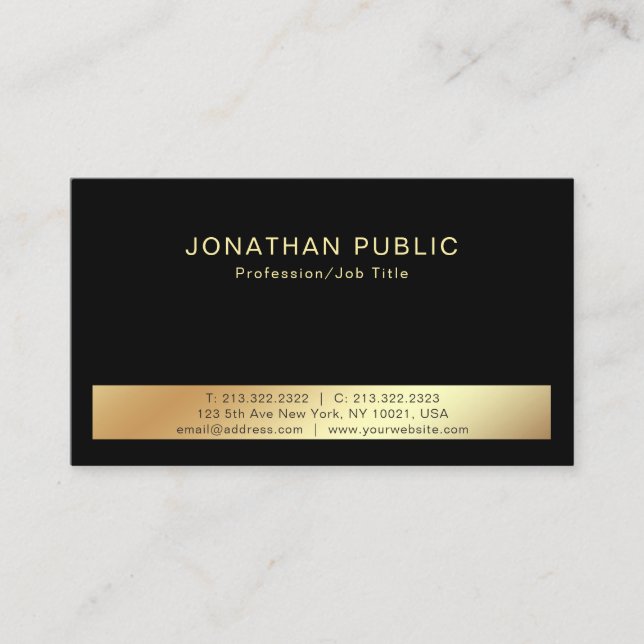 Carte De Visite Design moderne Black Gold Professional Clean Plain (Devant)