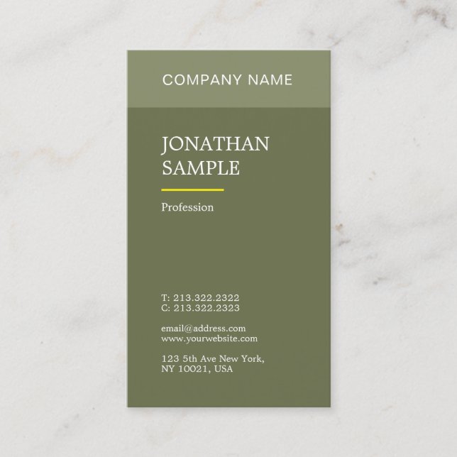 Carte De Visite Design moderne chic professionnel Plain vert tenda (Devant)