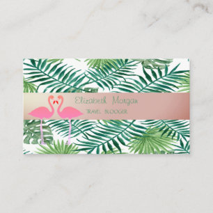 Carte De Visite Design moderne, Feuilles Tropical Palm, Flamants r