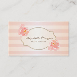 Carte De Visite Design Moderne Grillé, Cadre Or, Rose