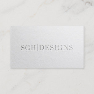 Carte De Visite Design moderne minimal Argent blanc Embossé Texte