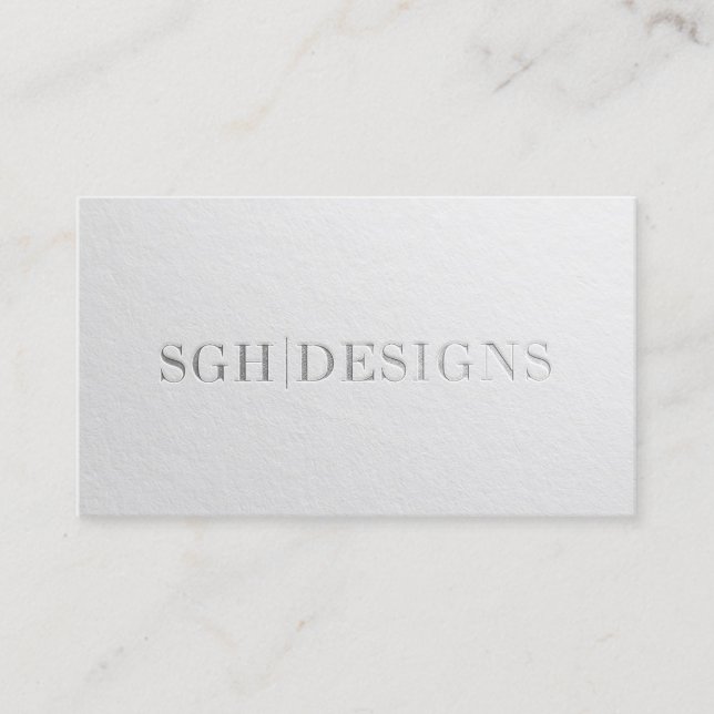 Carte De Visite Design moderne minimal Argent blanc Embossé Texte (Devant)
