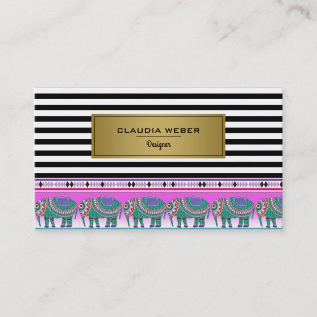 Carte De Visite Design moderne tendance rayures noir & blanc (Devant)