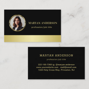 Carte De Visite Design noir & or, logo ou photo en cercle or,