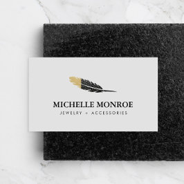 Carte De Visite Design or tendance Boho trempé de plume design gri