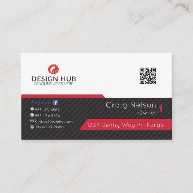 Carte De Visite Design professionnel à doublure rouge (Devant)