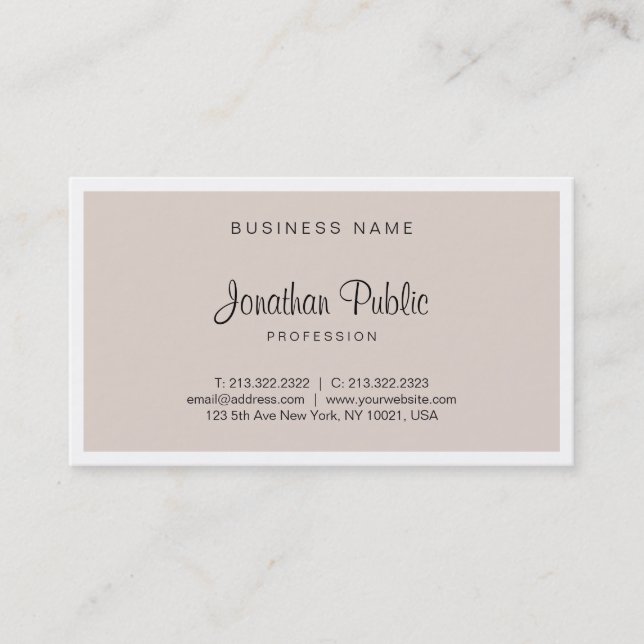 Carte De Visite Design Professionnel Beige Moderne Script Simple (Devant)