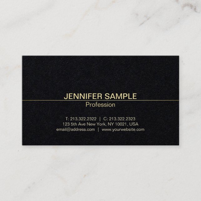 Carte De Visite Design professionnel Elegant Black Gold Luxe (Devant)