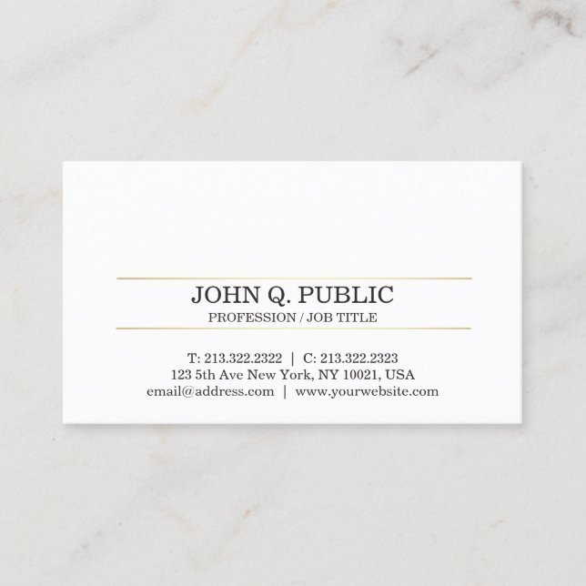 Carte De Visite Design professionnel moderne élégant en or blanc (Devant)