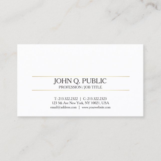 Carte De Visite Design professionnel moderne or blanc design éléga (Devant)