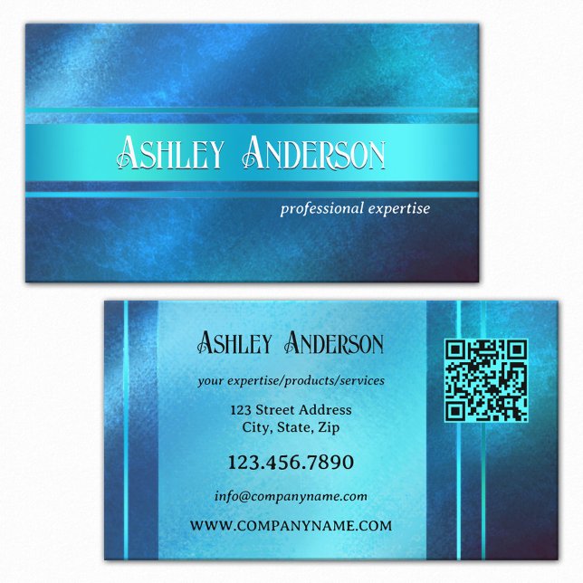 Carte De Visite Design professionnel Turquoise Blue QR Code (Créateur téléchargé)