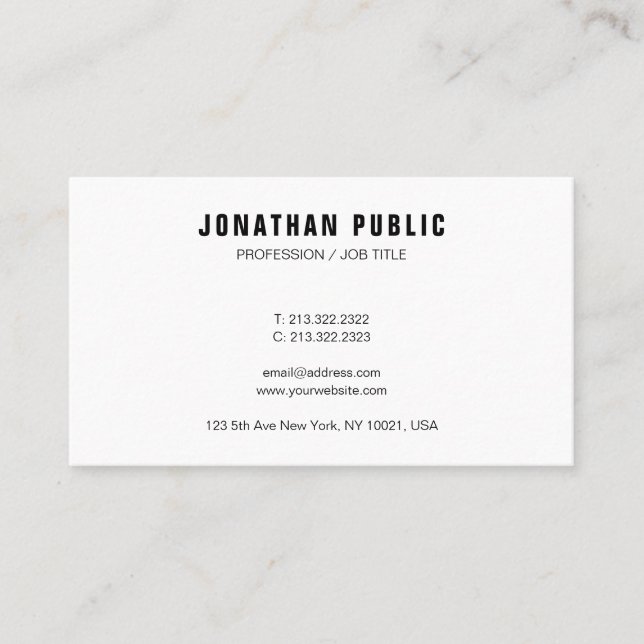 Carte De Visite Design simple moderne Modèle élégant Personnalisé (Devant)