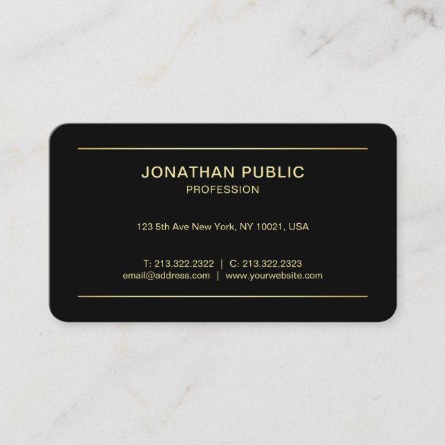 Carte De Visite Design simple Moderne Professionnel Élégant Noir (Devant)