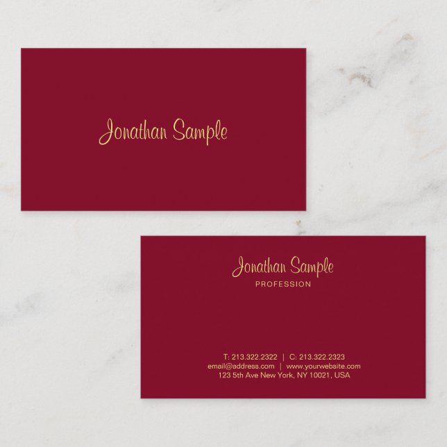 Carte De Visite Design simple tendance Faux Gold Text Luxe (Devant / Derrière)