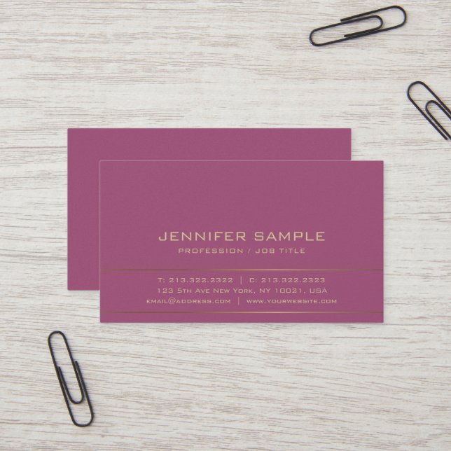 Carte De Visite Design sophistiqué Moderne Or Plaine Luxe (Devant/Arrière en situation)