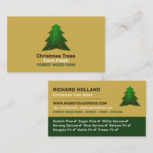 Carte De Visite Design tendance du sapin, ventes d'arbres de Noël (Devant / Derrière)