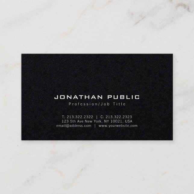 Carte De Visite Design tendance moderne moderne Noir de luxe Plain (Devant)