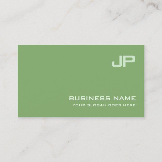 Carte De Visite Design vert élégant Monogram Plain Luxe (Devant)