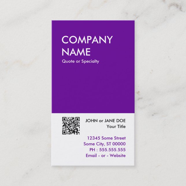 Carte De Visite design violet audacieux votre propre code QR (Devant)