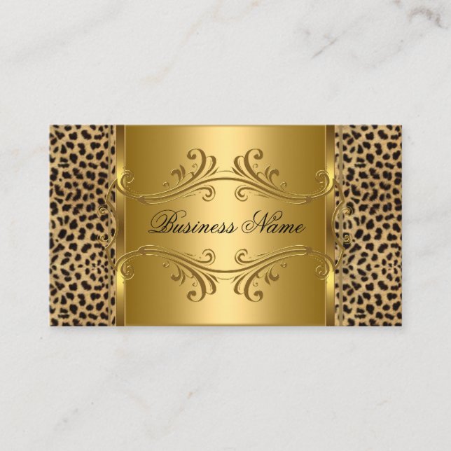 Carte De Visite DEsignant Gold Black Leopard Animal (Devant)